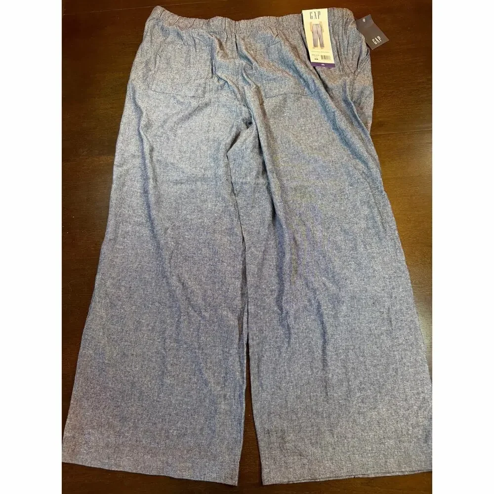 NWT GAP Linen Wide Leg Pants Women's XXL Blue Summer Coastal